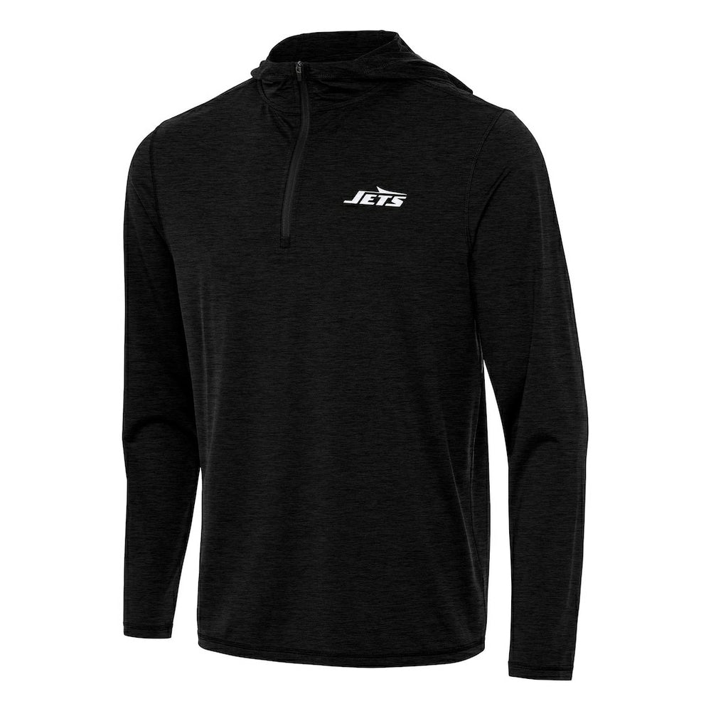 New York Jets Antigua Tidy Quarter-Zip Pullover Hoodie - Heather Black sale