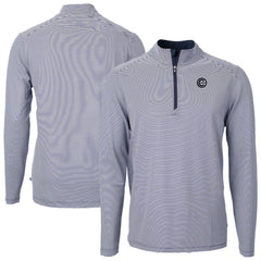 Chicago Cubs Cutter & Buck Virtue Eco Pique Micro Stripe Quarter-Zip Jacket Navy