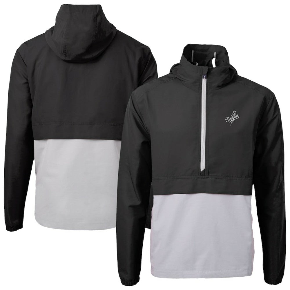 Los Angeles Dodgers Cutter & Buck Charter Eco Recycled Anorak Half-Zip Hoodie Jacket Black/Gray