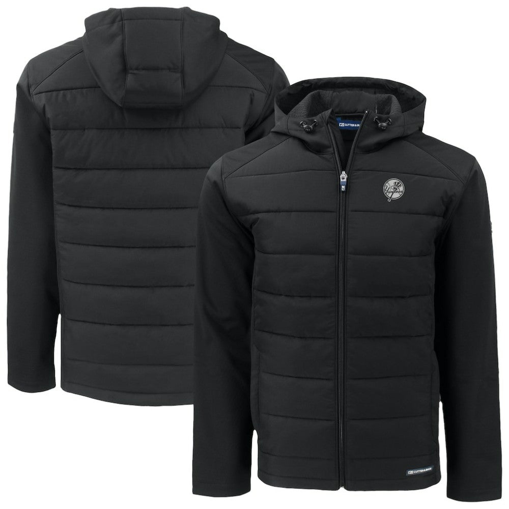 New York Yankees Cutter & Buck Evoke Hybrid Eco Softshell Recycled Full-Zip Hooded Jacket Black