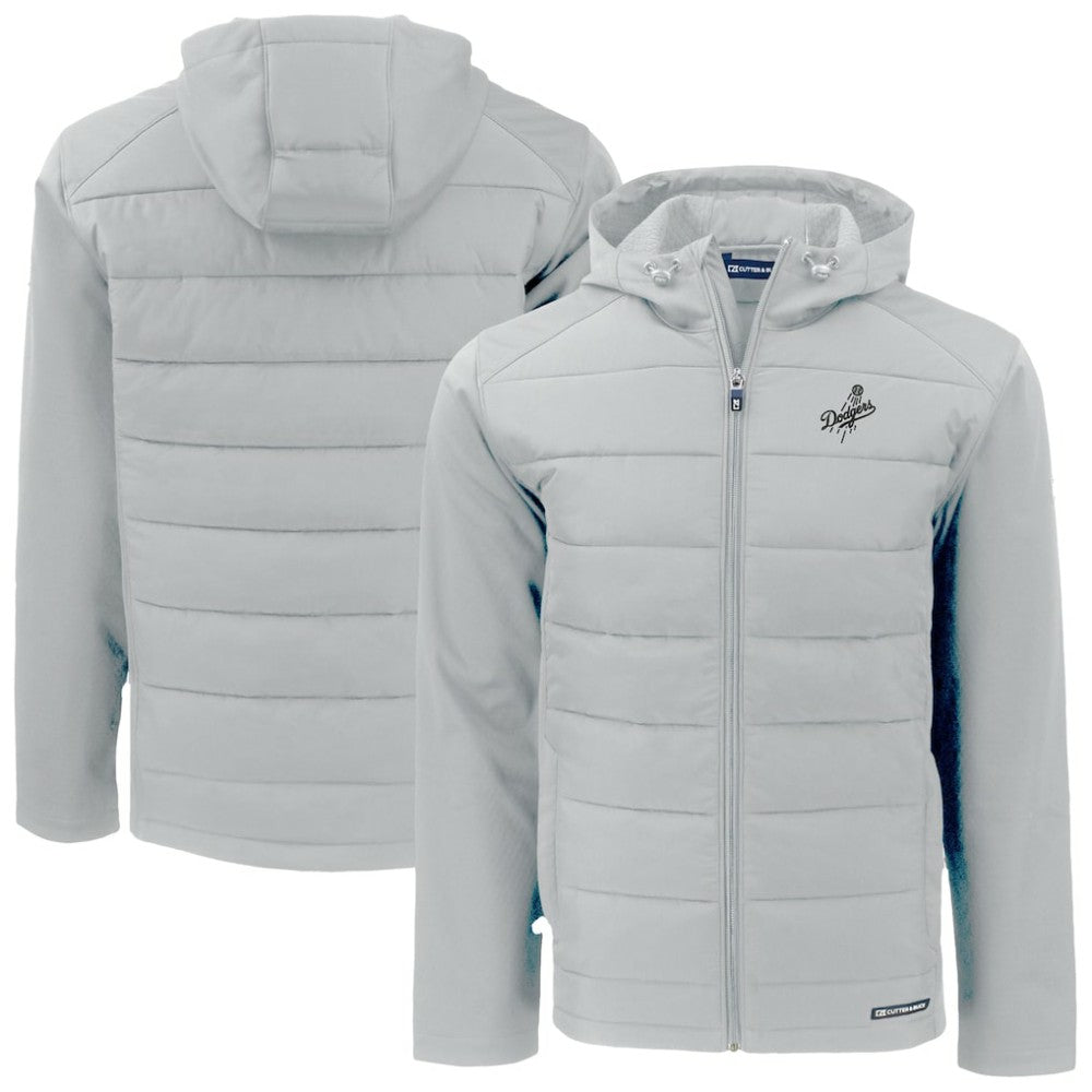 Los Angeles Dodgers Cutter & Buck Evoke Hybrid Eco Softshell Recycled Full-Zip Hooded Jacket Gray