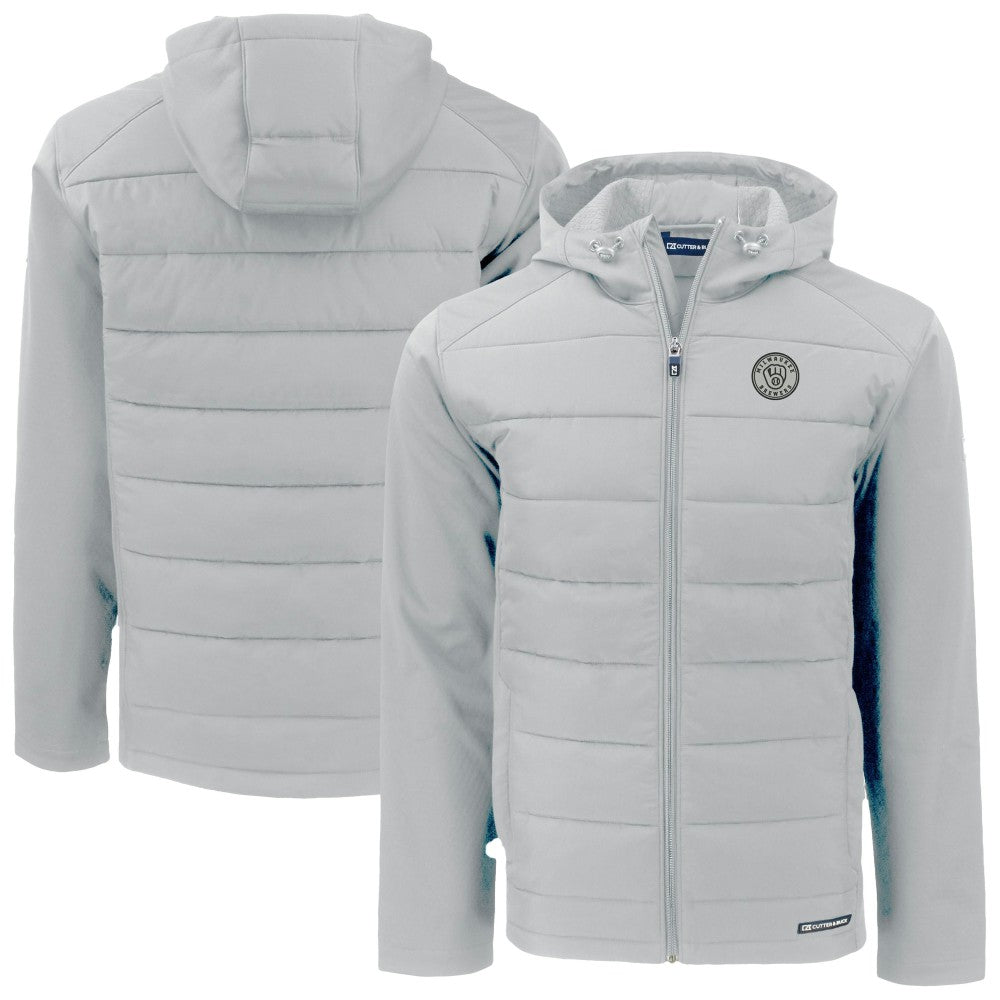 Milwaukee Brewers Cutter & Buck Evoke Hybrid Eco Softshell Recycled Full-Zip Hooded Jacket Gray