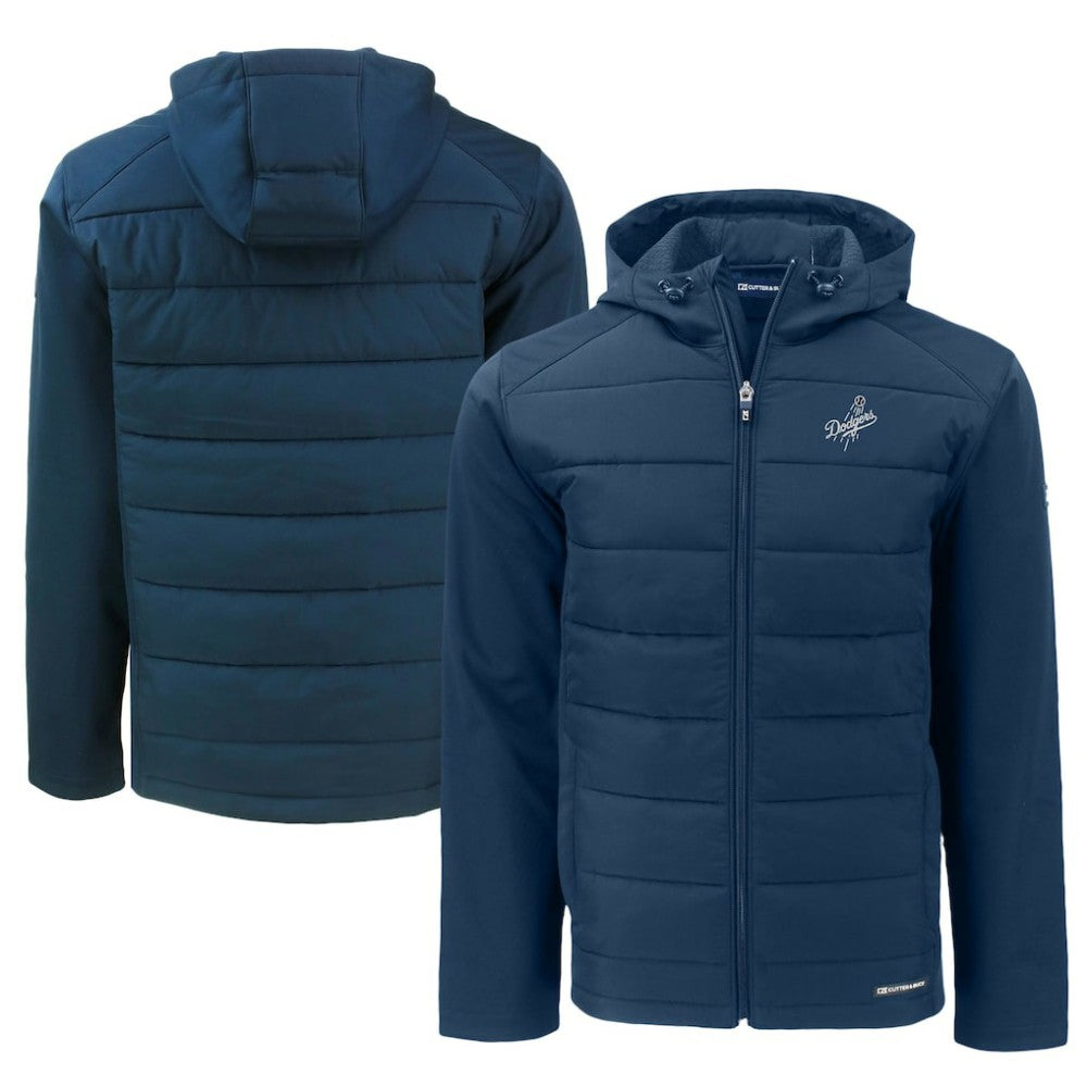 Los Angeles Dodgers Cutter & Buck Big & Tall Evoke Hybrid Eco Softshell Recycled Full-Zip Hooded PrimaLoft Jacket Navy