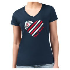 Boston Red Sox G-III 4Her by Carl Banks Women's Super-Slim Fit Lightweight Heart V-Neck T-Shirt Navy