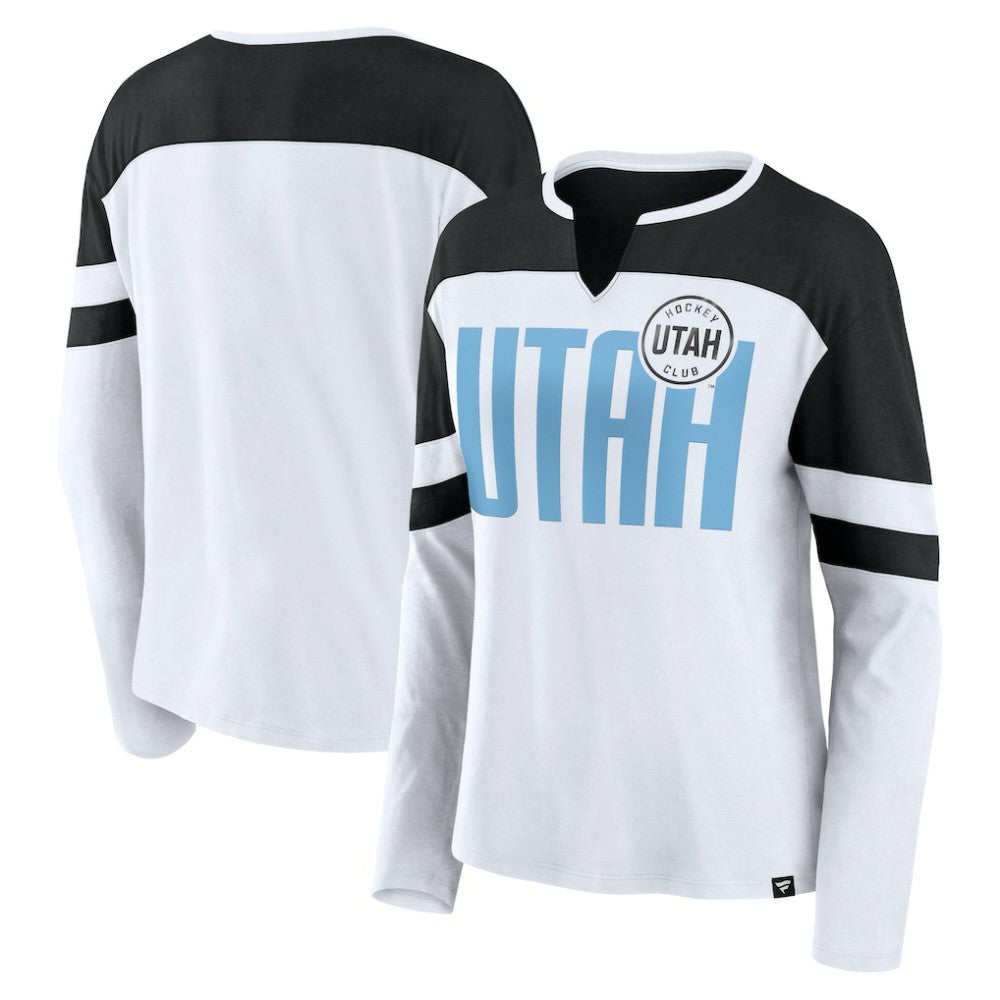 Utah Mammoth Fanatics Women's Frozen Notch Neck Bi-Blend Long Sleeve T-Shirt - White T-shirts