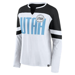 Utah Mammoth Fanatics Women's Frozen Notch Neck Bi-Blend Long Sleeve T-Shirt - White T-shirts