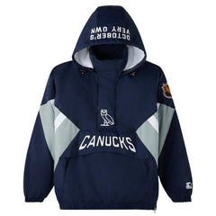 Vancouver Canucks OVO x Starter Half-Zip Hooded Jacket - Blue Jackets