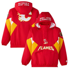 Calgary Flames OVO x Starter Half-Zip Hooded Jacket - Red Jackets