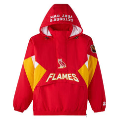Calgary Flames OVO x Starter Half-Zip Hooded Jacket - Red Jackets