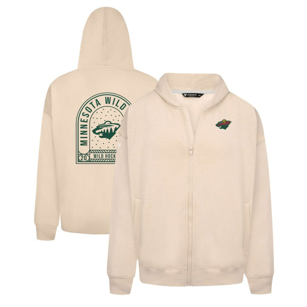 Minnesota Wild Levelwear Uphill Stained Glass Full-Zip Hoodie Jacket - Khaki Hoodies