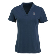 Texas Rangers Cutter & Buck Women's Forge Stretch Blade DryTec V-Neck Polo Heather Navy