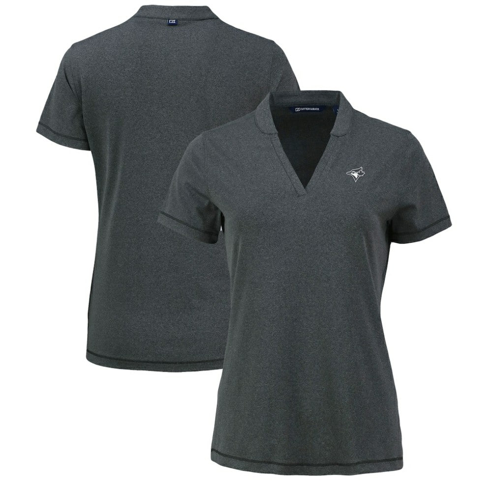 Toronto Blue Jays Cutter & Buck Women's Forge Stretch Blade DryTec V-Neck Polo Heather Black