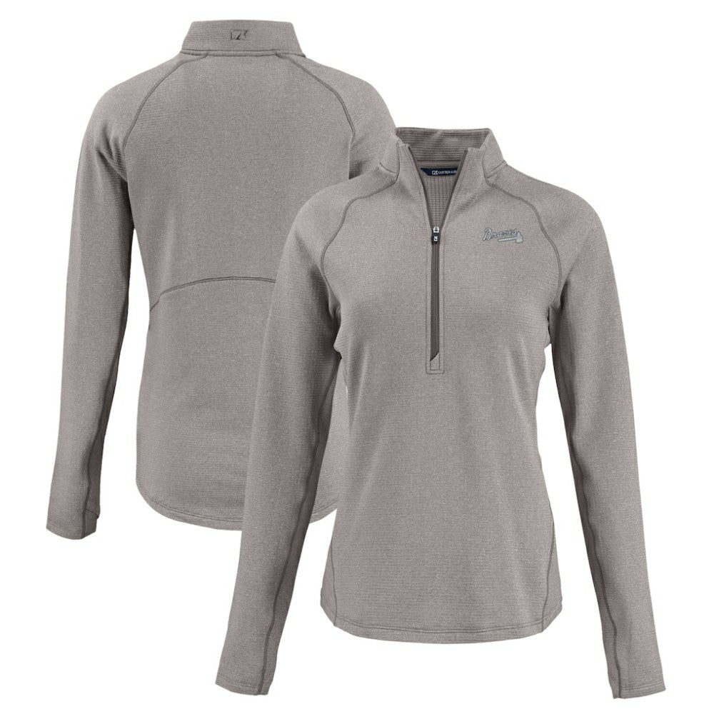 Atlanta Braves Cutter & Buck Women's Peshastin Eco Fleece Recycled Raglan Half-Zip Top Heather Gray