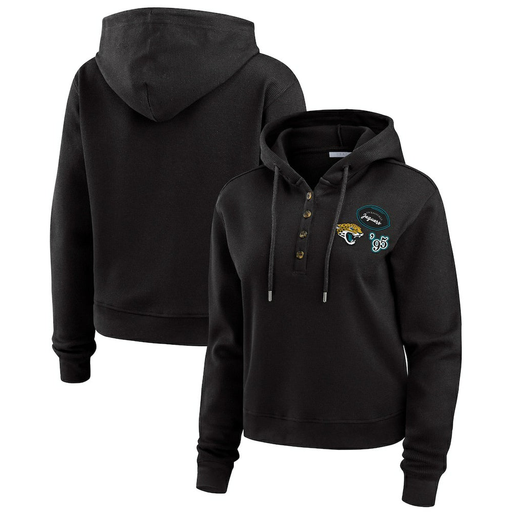 Jacksonville Jaguars WEAR by Erin Andrews Women's Plus Size Waffle Hoodie Pullover Top - Black outlet