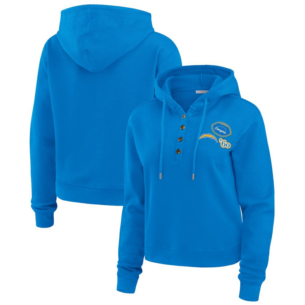Los Angeles Chargers WEAR by Erin Andrews Women's Plus Size Waffle Hoodie Pullover Top - Blue cheap