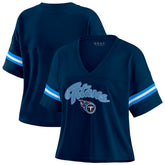 Tennessee Titans WEAR by Erin Andrews Women's Plus Size Color Block Boxy T-Shirt - Navy/White for sale