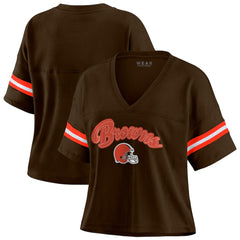 Cleveland Browns WEAR by Erin Andrews Women's Plus Size Color Block Boxy T-Shirt - Brown/White for sale