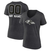 Baltimore Ravens Women's Personalized Name & Number Monochrome V-Neck Long Sleeve T-Shirt - Charcoal for sale