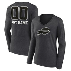 Buffalo Bills Women's Personalized Name & Number Monochrome V-neck T-Shirt - Charcoal cheap