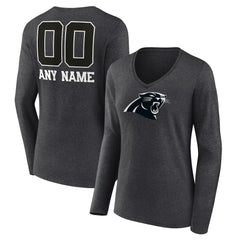 Carolina Panthers Women's Personalized Name & Number Monochrome V-neck T-Shirt - Charcoal sale