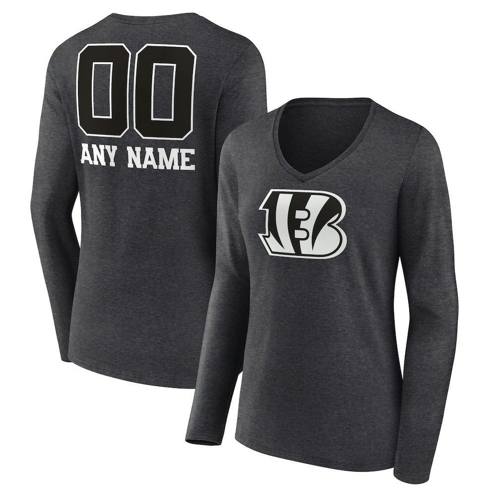 Cincinnati Bengals Women's Personalized Name & Number Monochrome V-neck T-Shirt - Charcoal for sale
