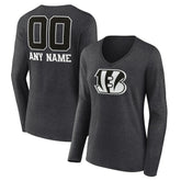 Cincinnati Bengals Women's Personalized Name & Number Monochrome V-neck T-Shirt - Charcoal for sale