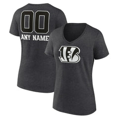 Cincinnati Bengals Women's Personalized Name & Number Monochrome V-Neck Long Sleeve T-Shirt - Charcoal cheap