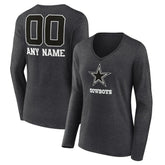 Dallas Cowboys Women's Personalized Name & Number Monochrome V-neck T-Shirt - Charcoal discount