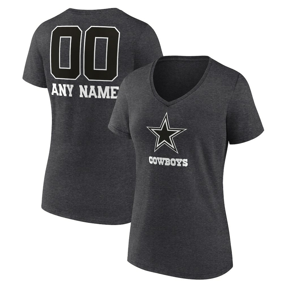 Dallas Cowboys Women's Personalized Name & Number Monochrome V-Neck Long Sleeve T-Shirt - Charcoal sale