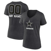 Dallas Cowboys Women's Personalized Name & Number Monochrome V-Neck Long Sleeve T-Shirt - Charcoal sale