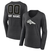 Denver Broncos Women's Personalized Name & Number Monochrome V-neck T-Shirt - Charcoal discount