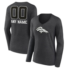 Denver Broncos Women's Personalized Name & Number Monochrome V-neck T-Shirt - Charcoal discount