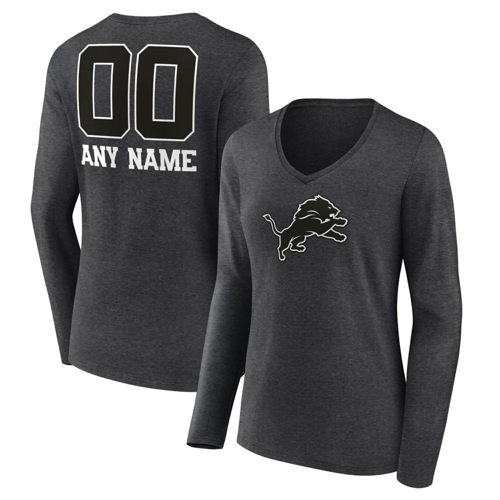 Detroit Lions Women's Personalized Name & Number Monochrome V-neck T-Shirt - Charcoal on sale
