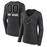 Detroit Lions Women's Personalized Name & Number Monochrome V-neck T-Shirt - Charcoal on sale