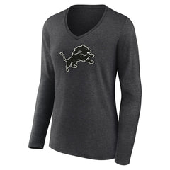 Detroit Lions Women's Personalized Name & Number Monochrome V-neck T-Shirt - Charcoal on sale