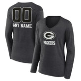 Green Bay Packers Women's Personalized Name & Number Monochrome V-neck T-Shirt - Charcoal for sale