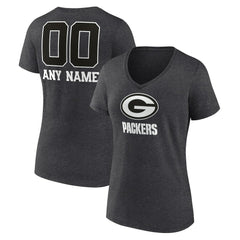 Green Bay Packers Women's Personalized Name & Number Monochrome V-Neck Long Sleeve T-Shirt - Charcoal online