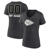 Kansas City Chiefs Women's Personalized Name & Number Monochrome V-Neck Long Sleeve T-Shirt - Charcoal for sale