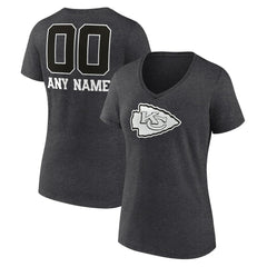 Kansas City Chiefs Women's Personalized Name & Number Monochrome V-Neck Long Sleeve T-Shirt - Charcoal for sale