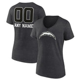 Los Angeles Chargers Women's Personalized Name & Number Monochrome V-Neck Long Sleeve T-Shirt - Charcoal on sale