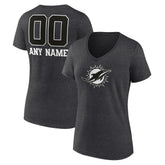 Miami Dolphins Women's Personalized Name & Number Monochrome V-Neck Long Sleeve T-Shirt - Charcoal cheap