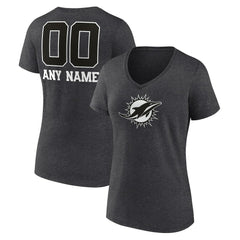 Miami Dolphins Women's Personalized Name & Number Monochrome V-Neck Long Sleeve T-Shirt - Charcoal cheap