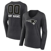 New England Patriots Women's Personalized Name & Number Monochrome V-neck T-Shirt - Charcoal discount
