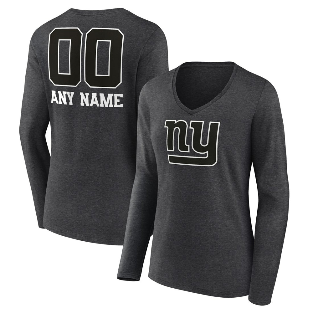 New York Giants Women's Personalized Name & Number Monochrome V-neck T-Shirt - Charcoal for sale