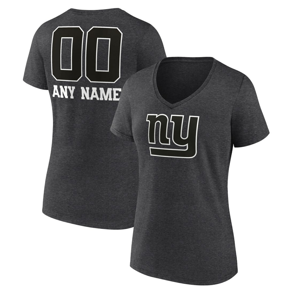 New York Giants Women's Personalized Name & Number Monochrome V-Neck Long Sleeve T-Shirt - Charcoal sale