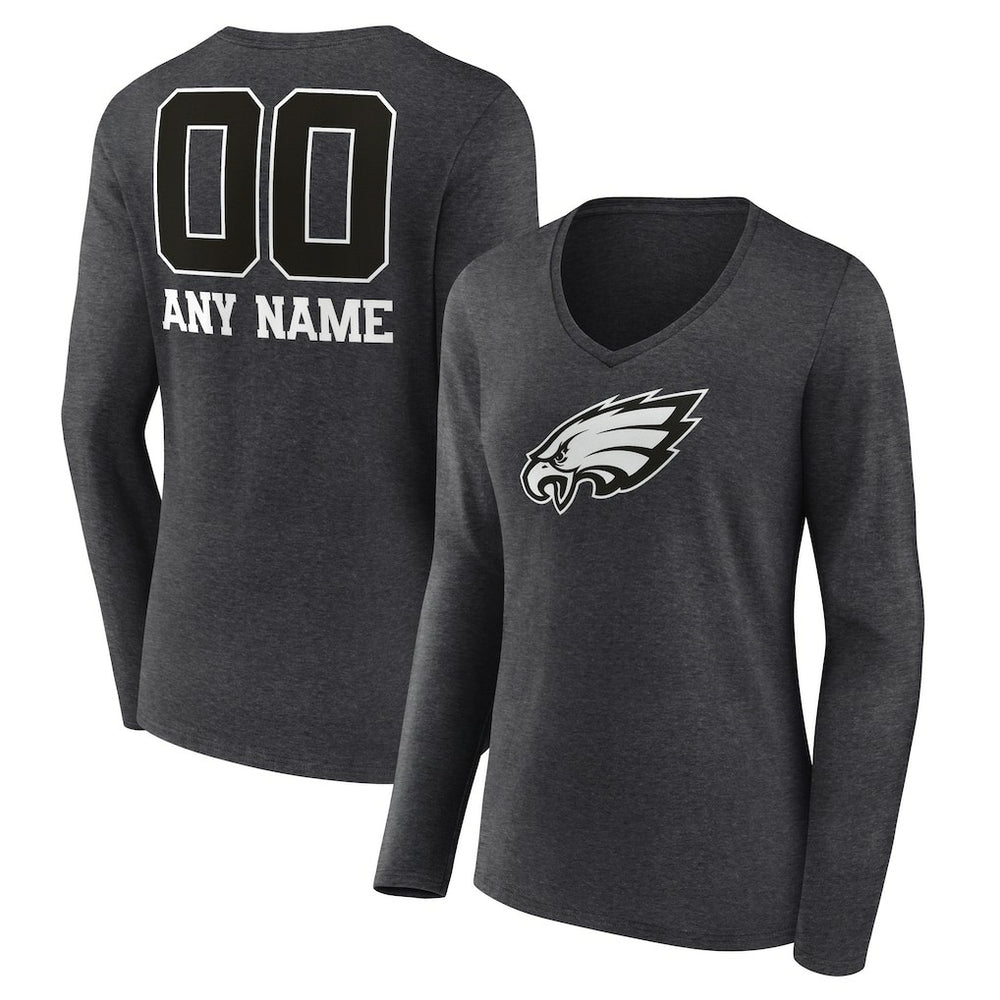 Philadelphia Eagles Women's Personalized Name & Number Monochrome V-neck T-Shirt - Charcoal cheap