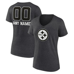 Pittsburgh Steelers Women's Personalized Name & Number Monochrome V-Neck Long Sleeve T-Shirt - Charcoal cheap