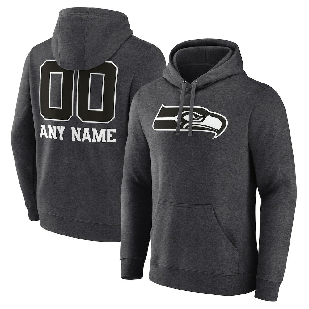 Seattle Seahawks Personalized Name & Number Monochrome Pullover Hoodie - Charcoal for sale