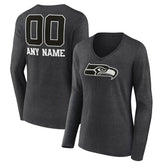 Seattle Seahawks Women's Personalized Name & Number Monochrome V-neck T-Shirt - Charcoal on sale