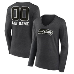 Seattle Seahawks Women's Personalized Name & Number Monochrome V-neck T-Shirt - Charcoal on sale